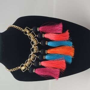 Colorful Tassels and Gold Chain Necklace